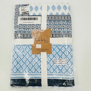 Nicole Miller Home Tablecloth 60" x 84” 100% Cotton Dining Blue Multi Ikat New!